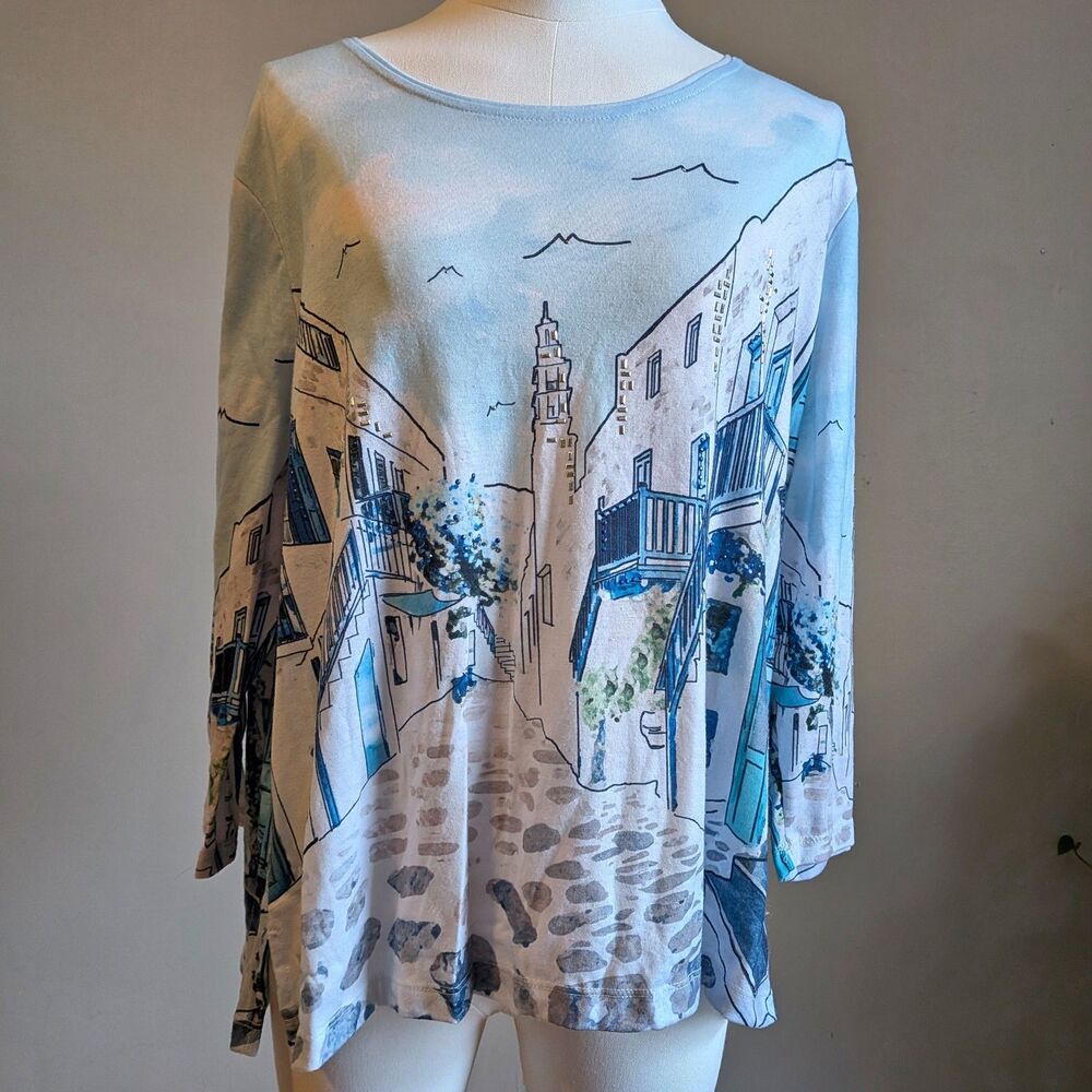 Allison Daley Embellished Shirt Beaded Coastal Granny Top Size Petite Large